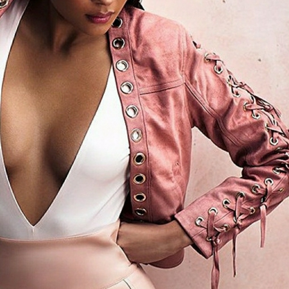 Pink Faux Suede Lace Jacket