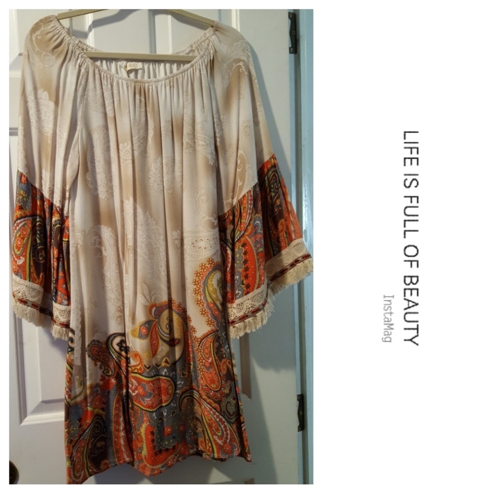ENTRO Orange Cream Paisley Boho Dress New w/o Tags