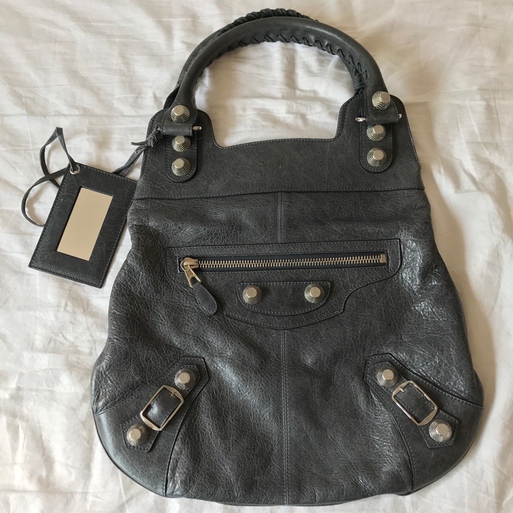 Balenciaga grey leather handbag. Never used tag on