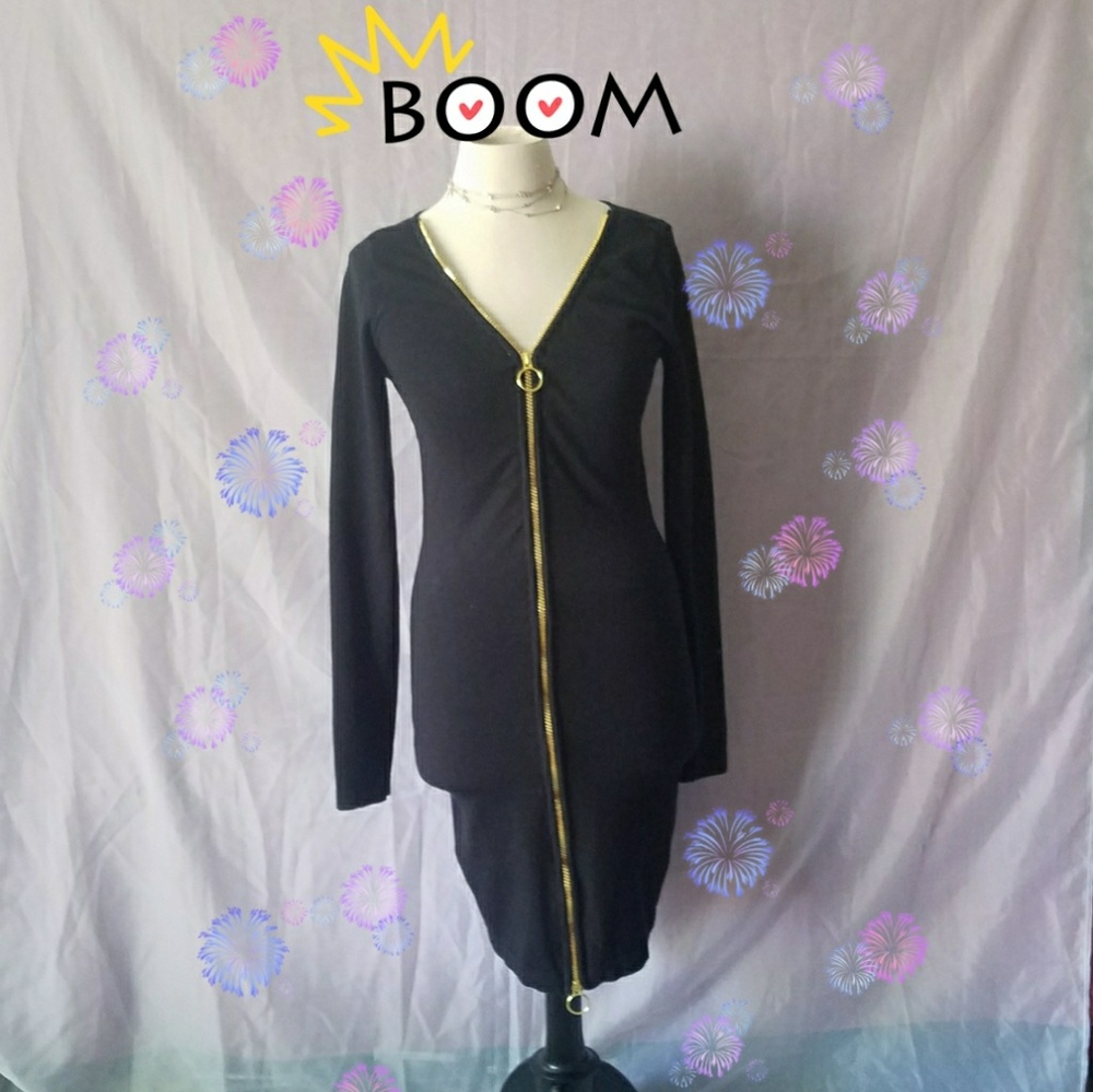 Black Long sleeve v-neck Cocktail dress