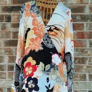 100% Silk Long Sleeve Wrap Front Blouse WHBM Med