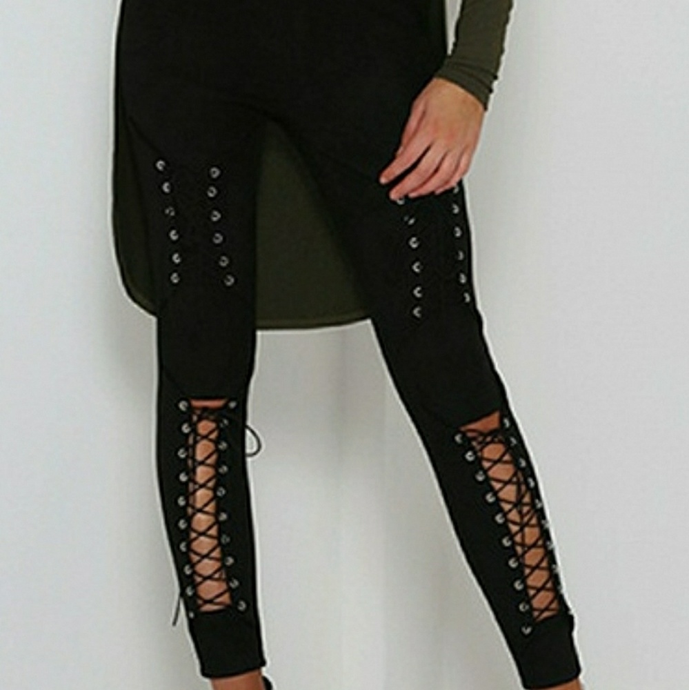 Black Lace Skinny Suede Pants