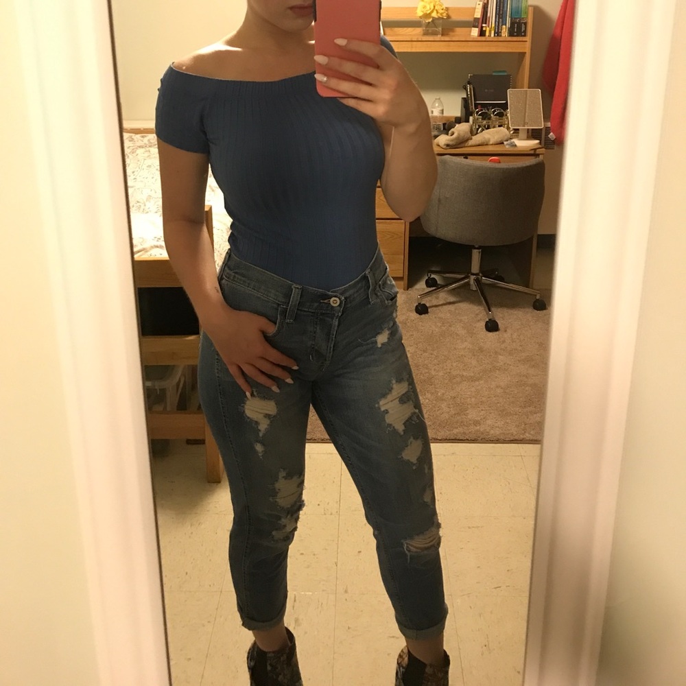 Baby blue off the shoulder top