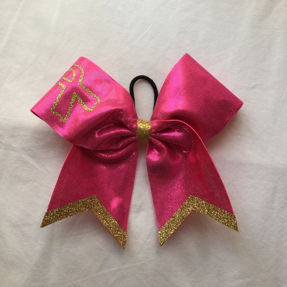 Pink and Gold Pink October Cheer Bow