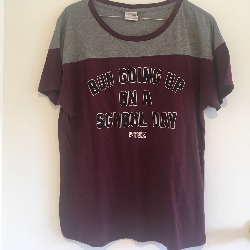 Victoria Secret Bun going up on school day T-shirt
