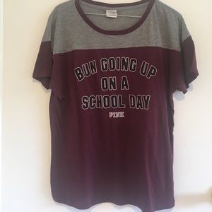 Victoria Secret Bun going up on school day T-shirt