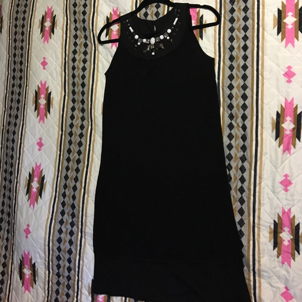 Beautiful beaded neck sleeveless black dress / lbd