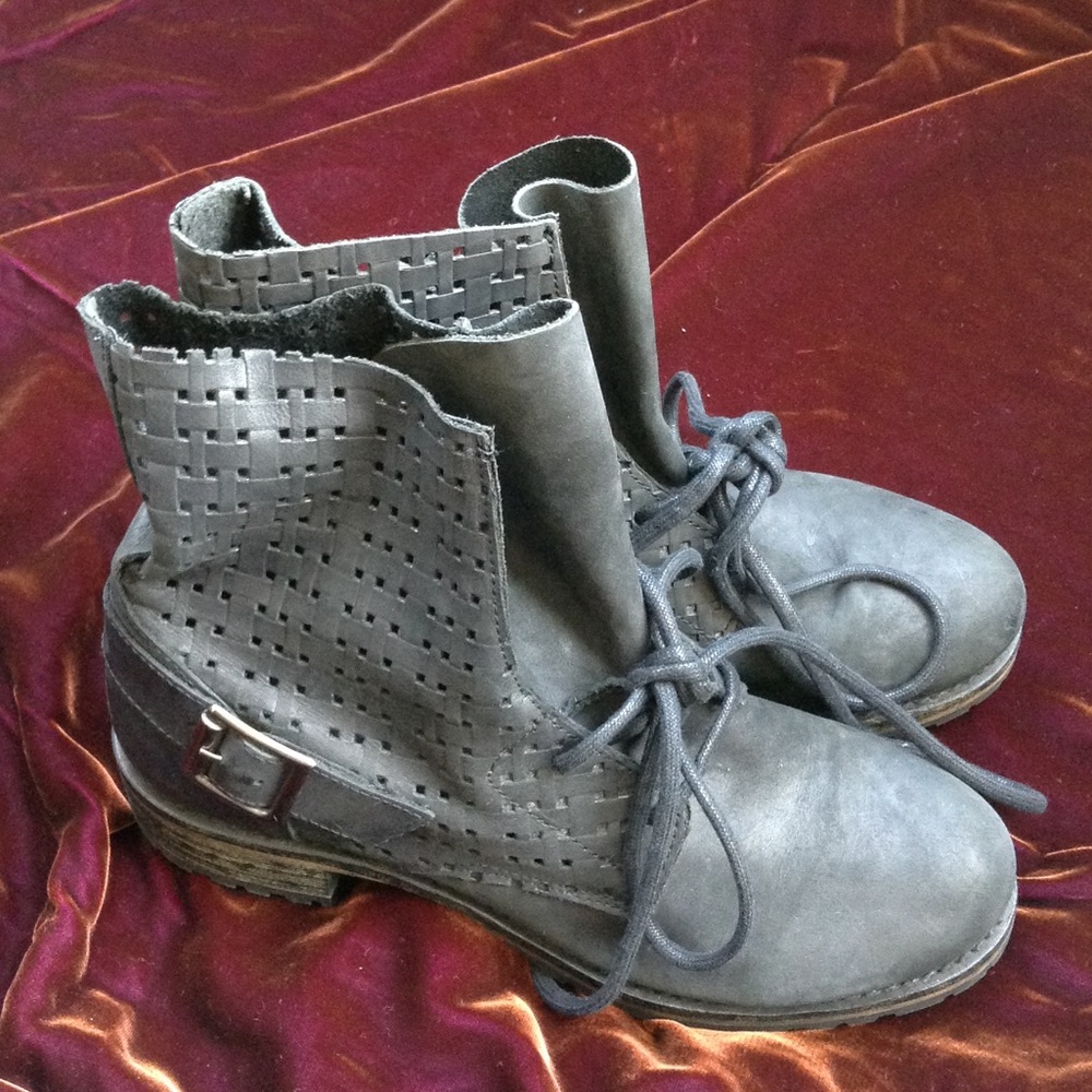 Jeffrey Campbell black leather perforated booties