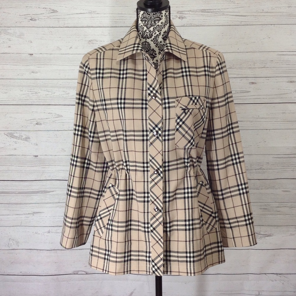 Women's Casual Plaid Drawstring Waist Jacket