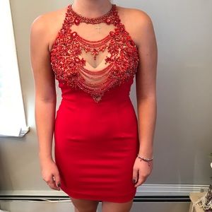 Sherri Hill Red beaded cocktail dress