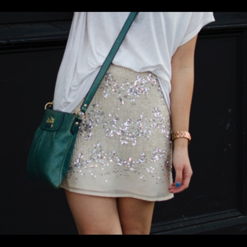 H&M Nude Sequin Embellished Mini Skirt