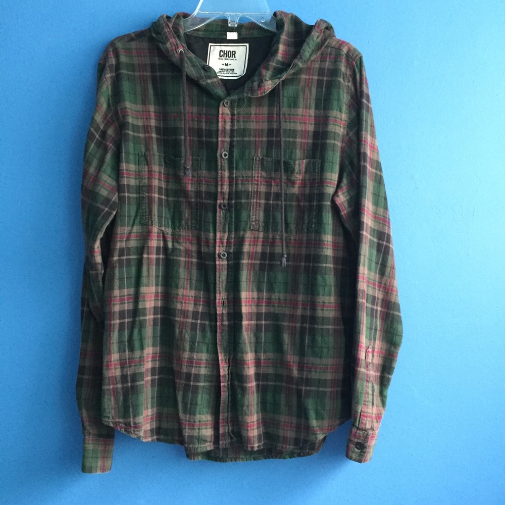 Chor Hooded Green/Purple Button down