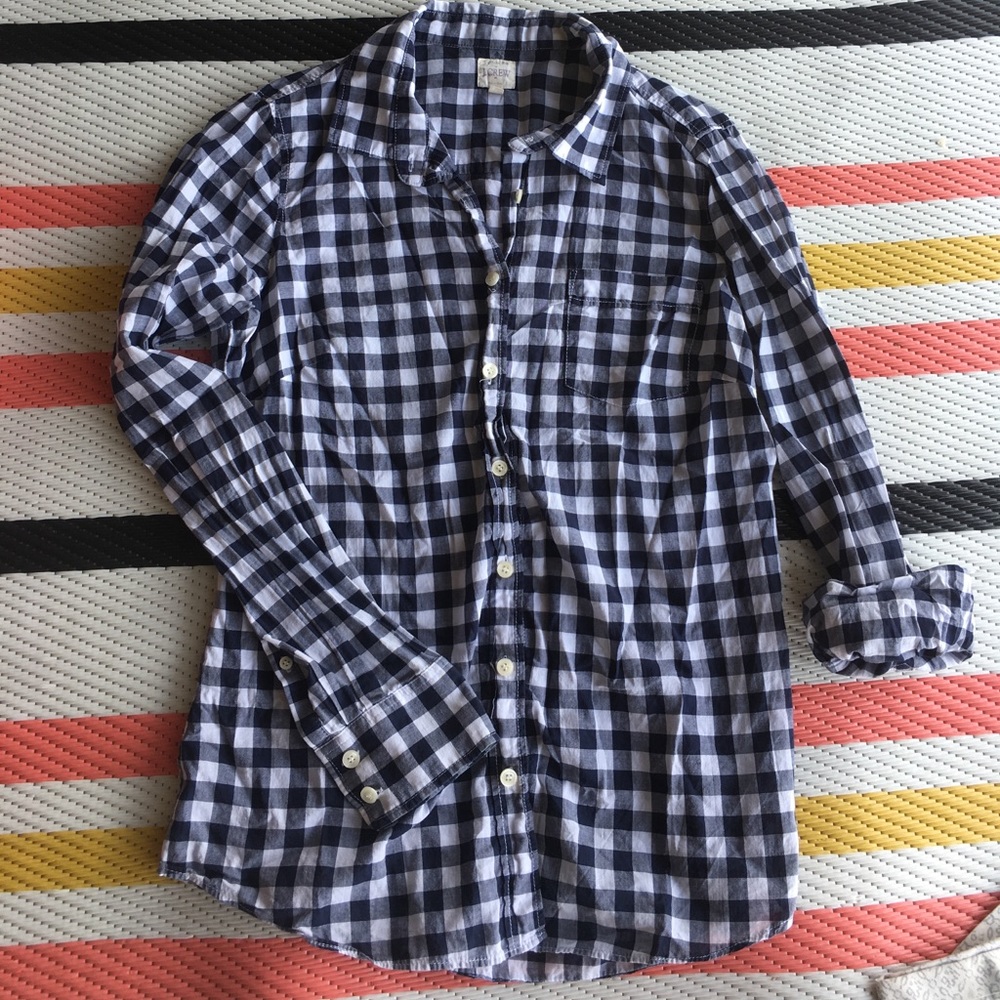 JCrew Long Sleeve Button Shirt Navy Blue Checkered