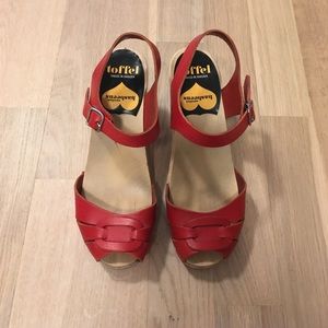 Swedish Hasbeens Red Peep Toe Heels 35