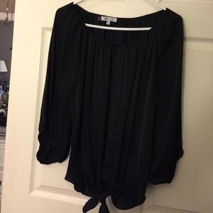 Black flowy blouse with front tie
