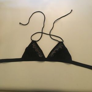 Black double string triangle bikini top