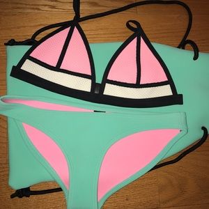 Pink & Mint Green Triangle Triangl bathingsuit