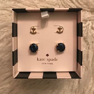 New Kate Spade Anchor and Blue Stone Gold Earrings