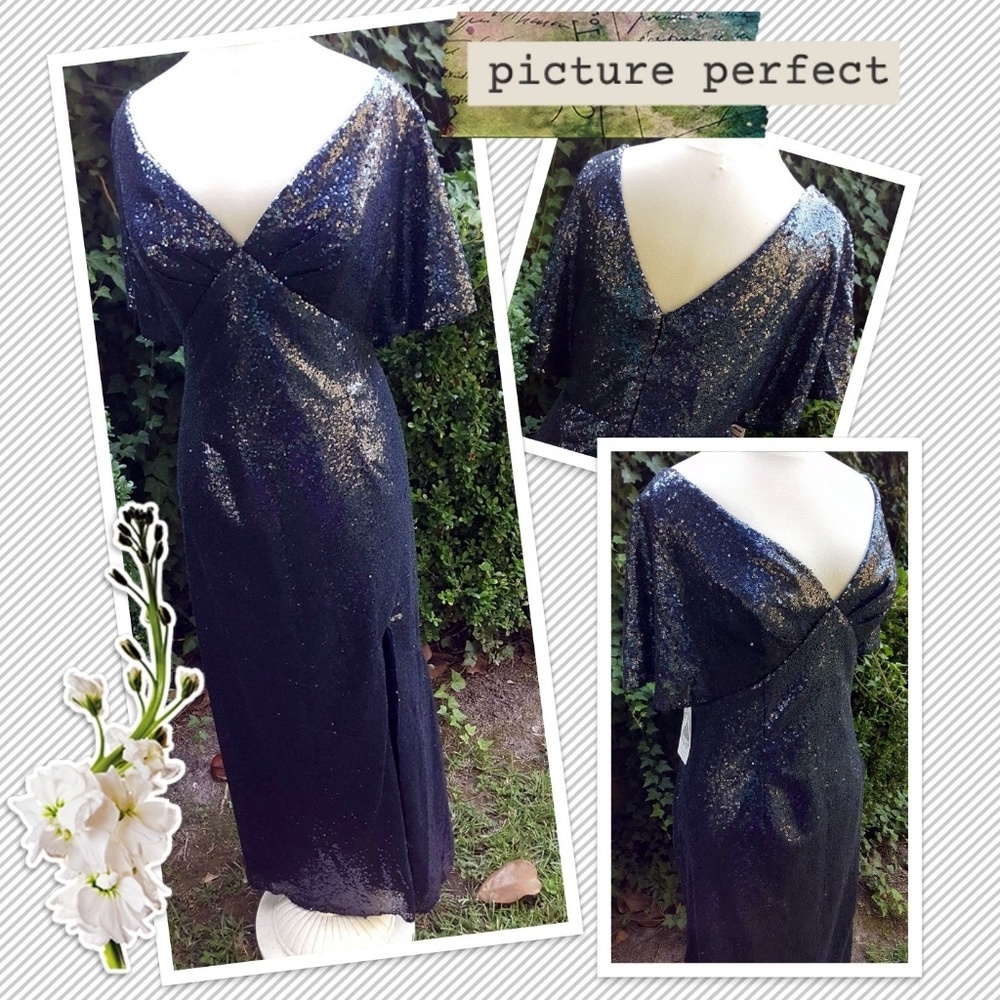 Sequin flutter sleeve formal gown