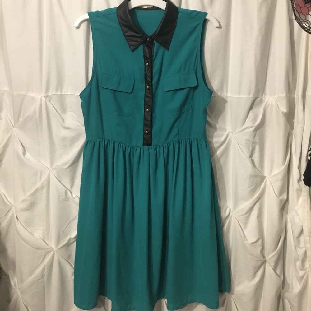 Green Dress with Pleather Accents