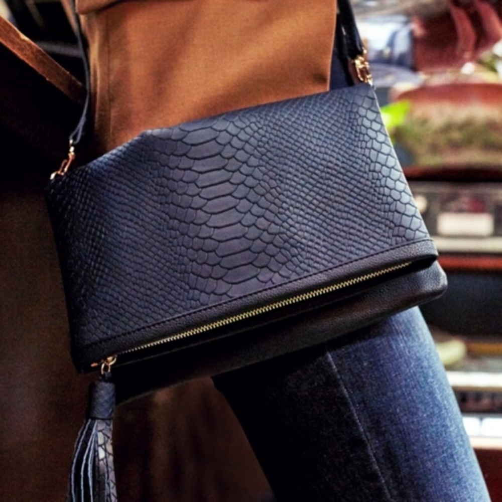 NIB! Navy Embossed Leather Convertible Clutch!