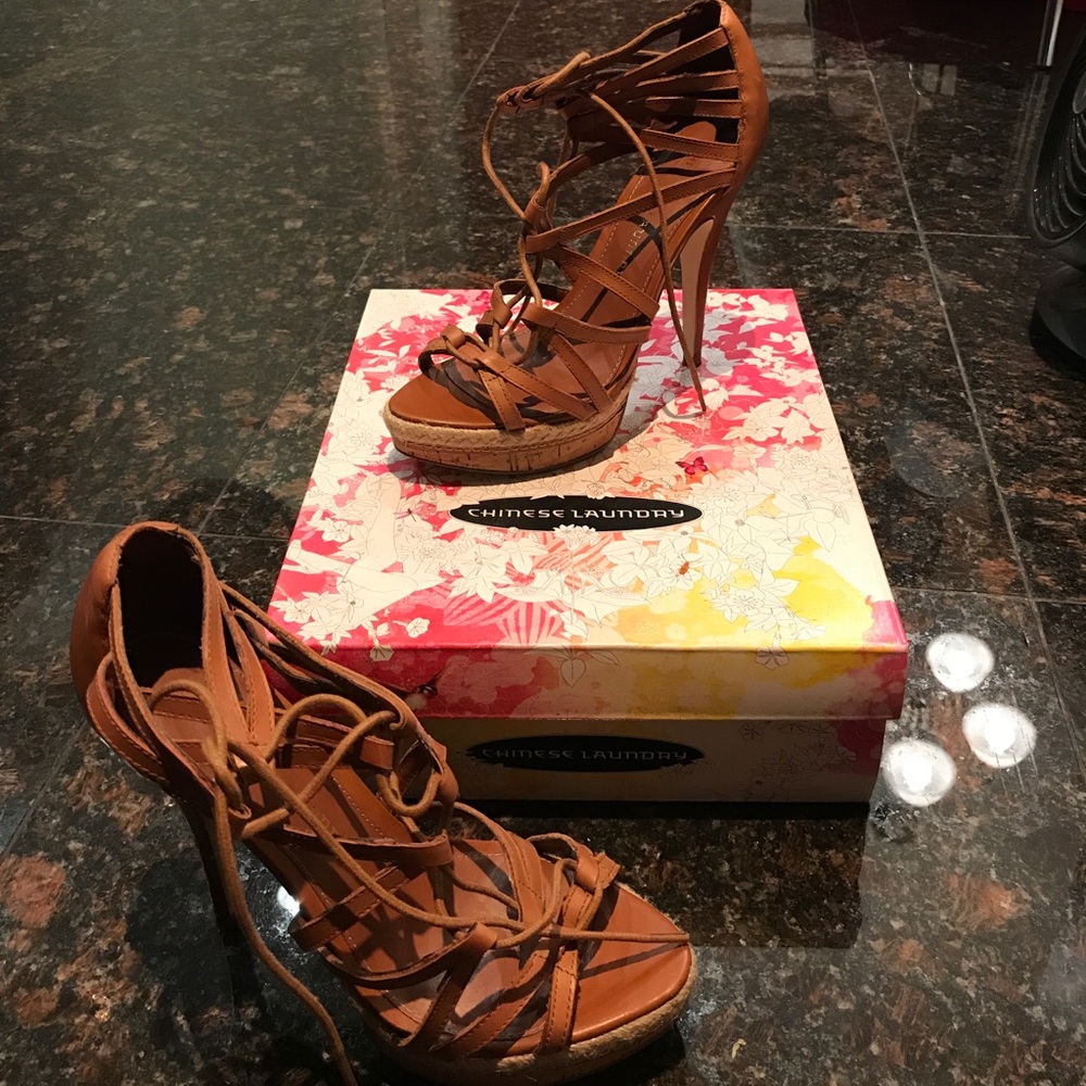 Leather high heel sandals