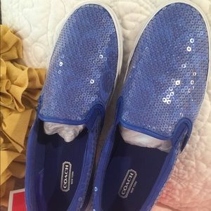 Coach sequined cobalt slip on shoes