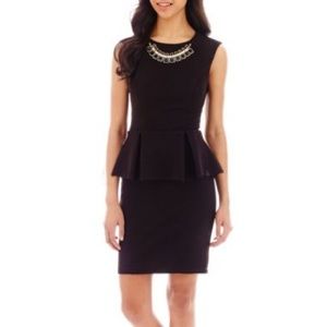 BISOU BISOU Black Peplum Dress with Necklace