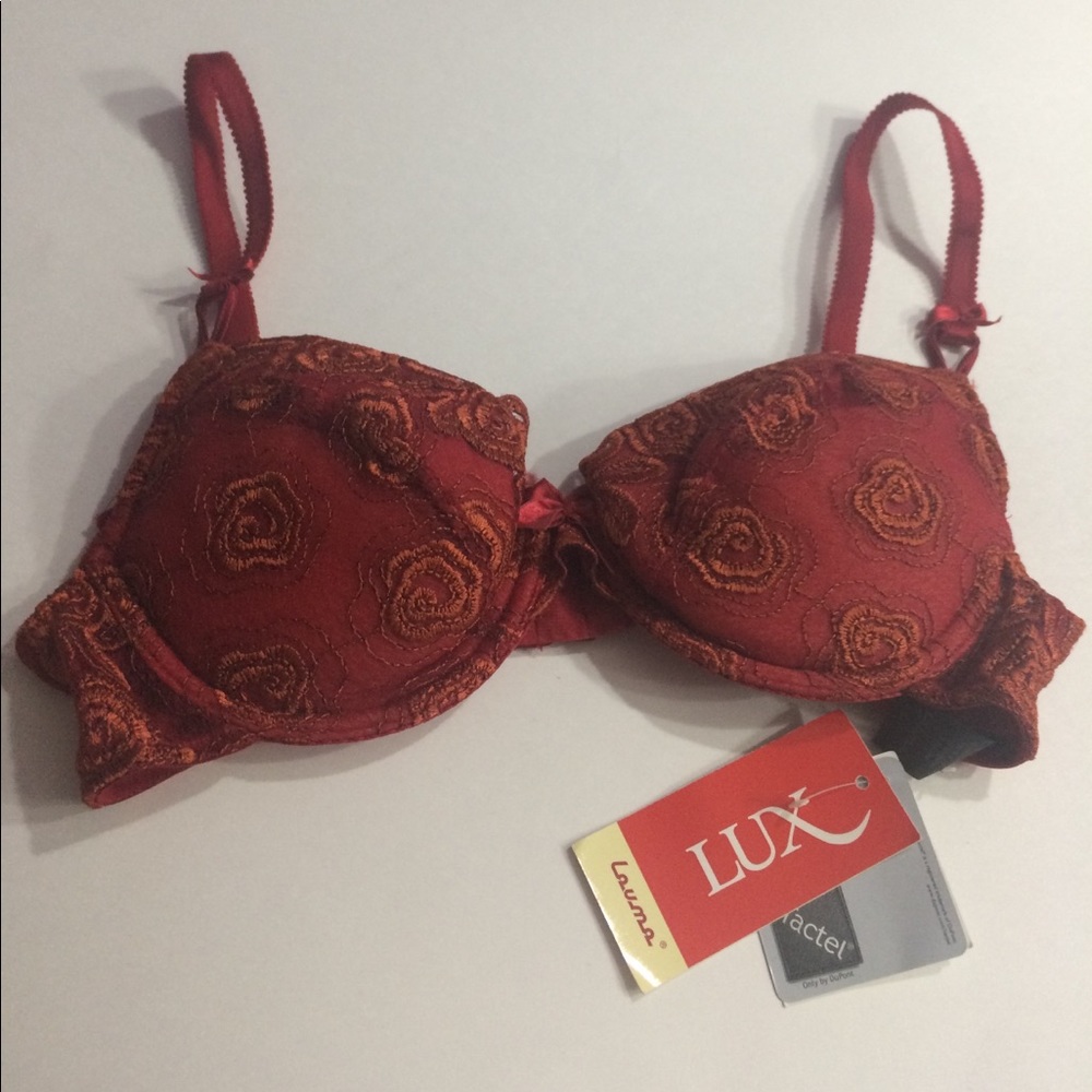 Embroided wired bra push up red