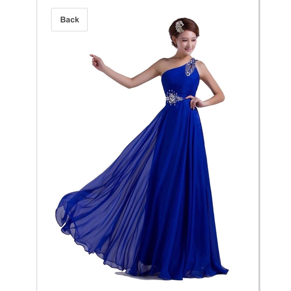 Blue floor length prom dress