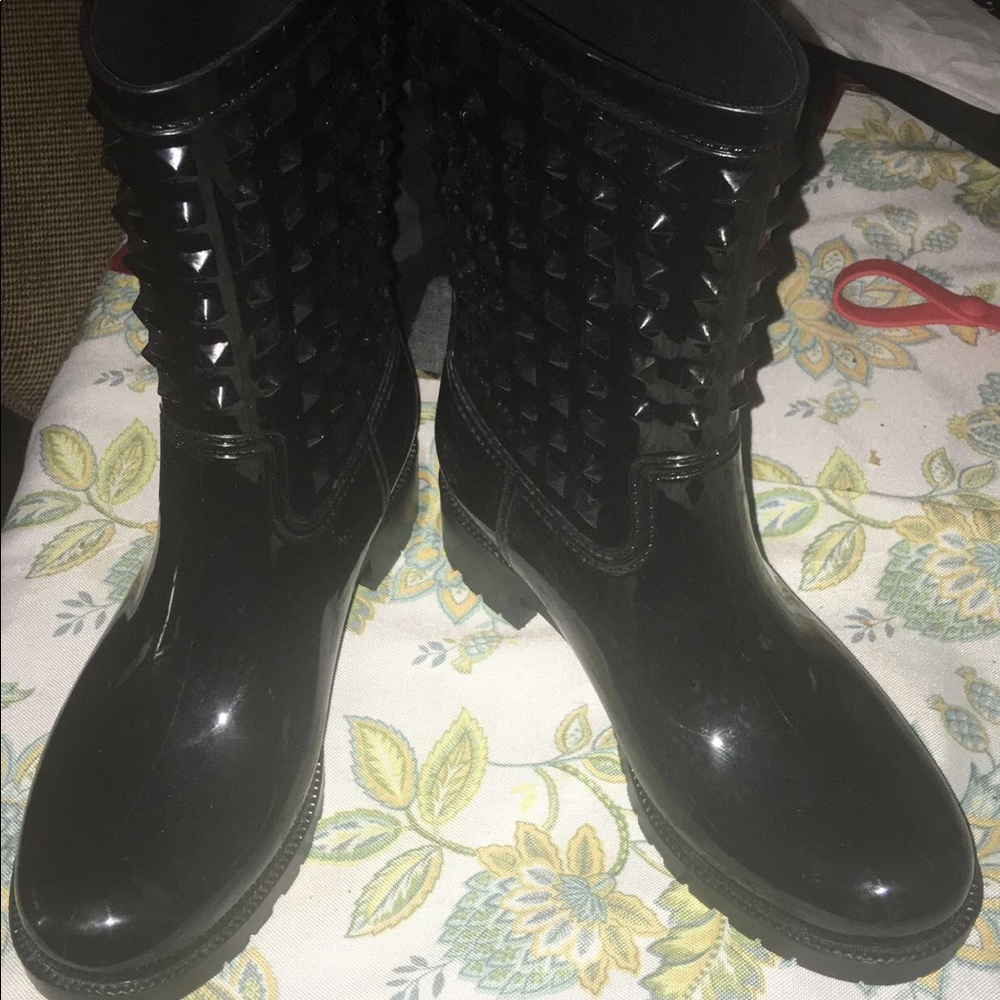 All Black Studded Rain Boots