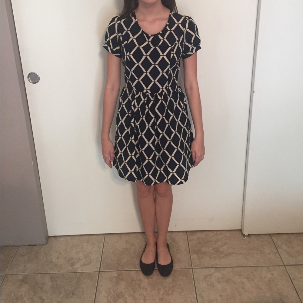 Navy Dress with Geometric Print