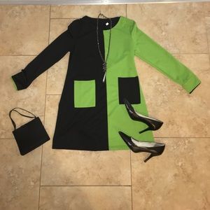 Black and Green Color Block Dress