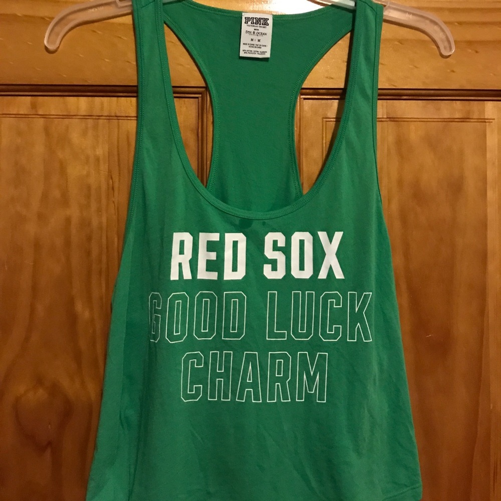 PINK green Red Sox crop tank top