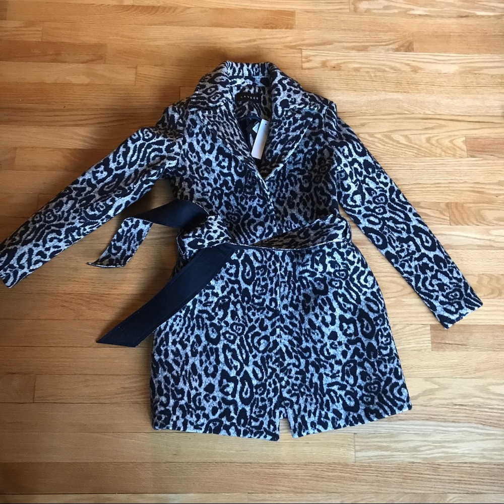 🆕 Laveer leopard print cashmere blend wool coat - Picture 2 of 5