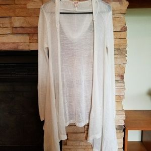 NWOT Mossimo Long Cream Sheer Hooded Knit Cardigan