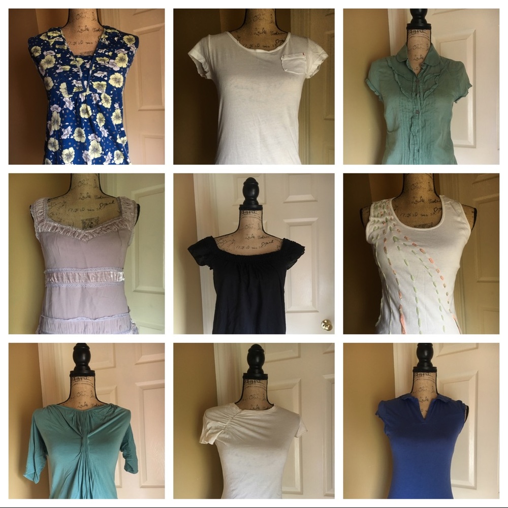9 Anthropologie tops size S and M.