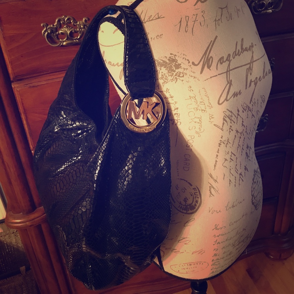 Michael Kors Black reptile hobo bag