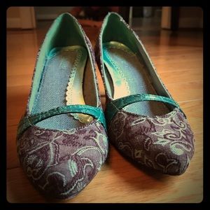 Ladies Chocolate Brown & Green Kitten Heels