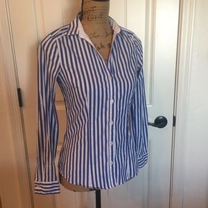 H&M Blue & White Stripe Long Sleeve Button Down