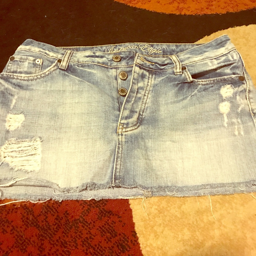 Distressed jean skirt