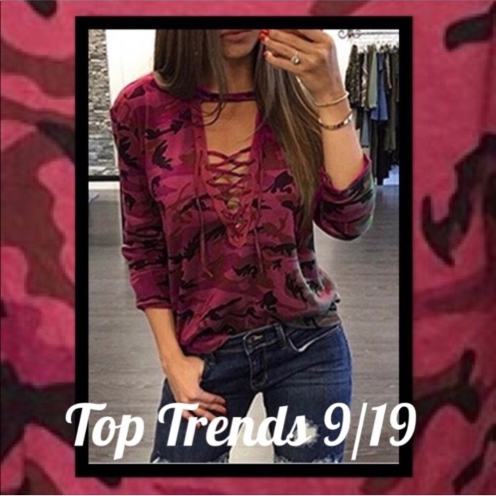 1 MEDIUM LEFT!!! RED CAMO LACE UP CHOKER TOP! NWOT - Picture 5 of 8