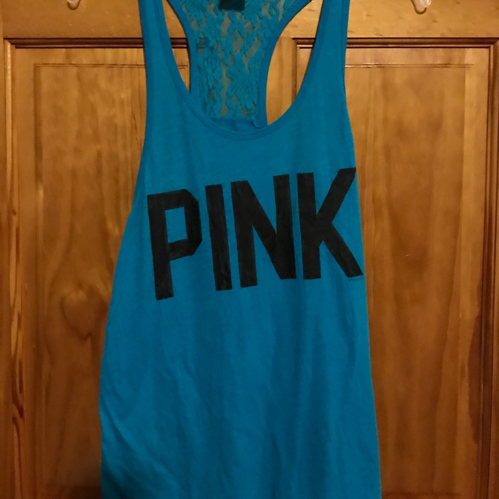 Blue PINK lace back tank top