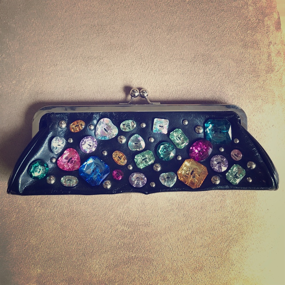 Black Bedazzled Evening Clutch with Chain