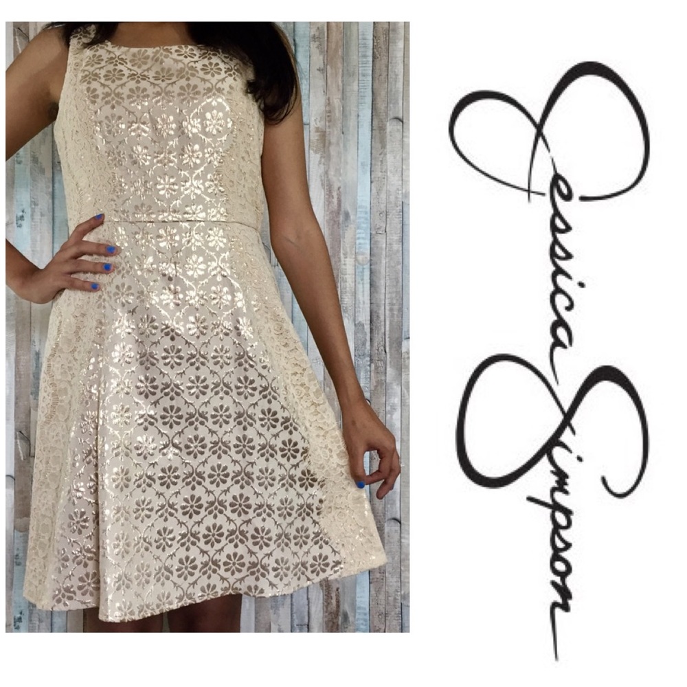 Jessica Simpson Gold Embroidered Dress