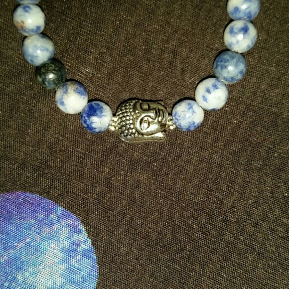 Sodalite Stone beads silver Buddha head bracelet - Picture 2 of 3