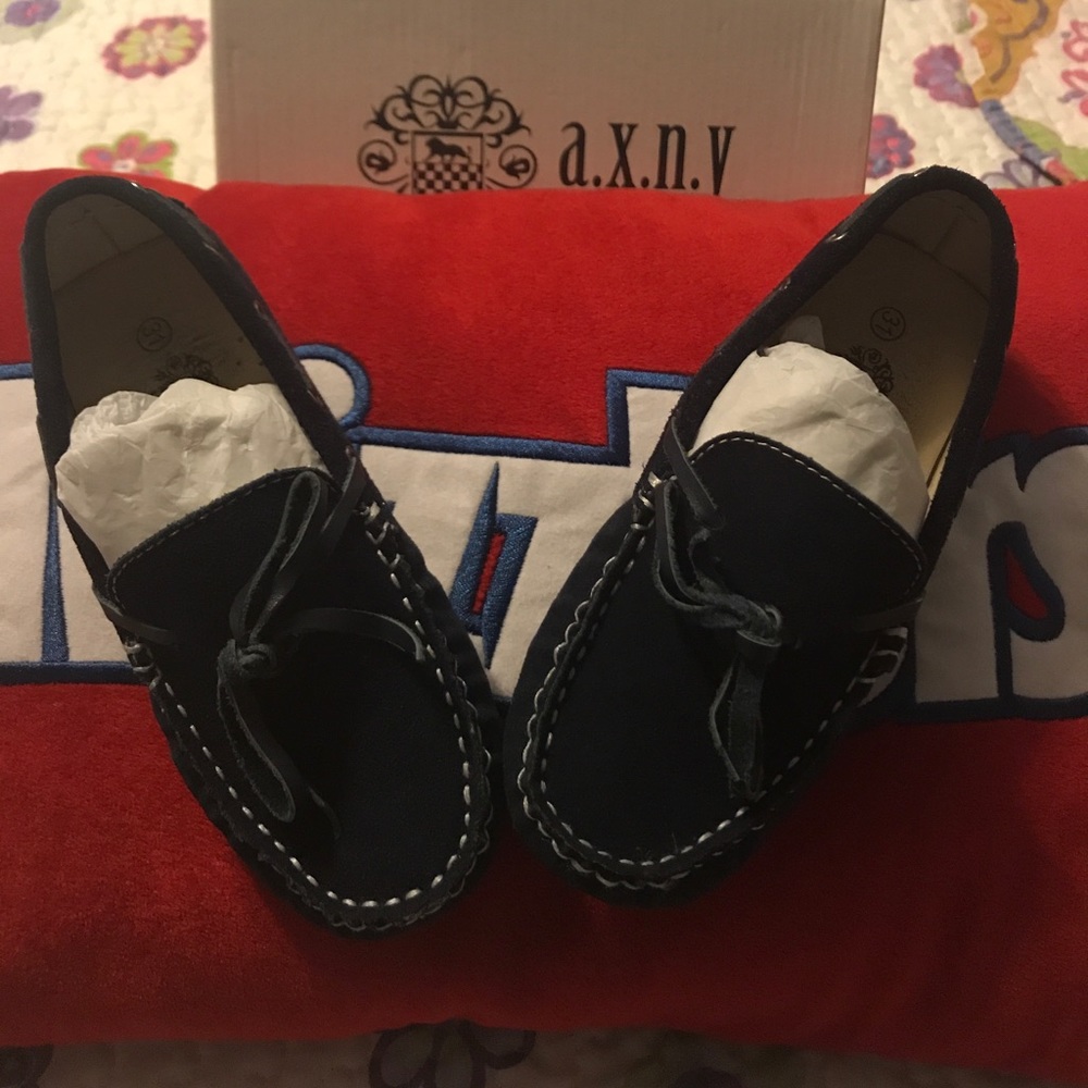 Boys navy suede loafers