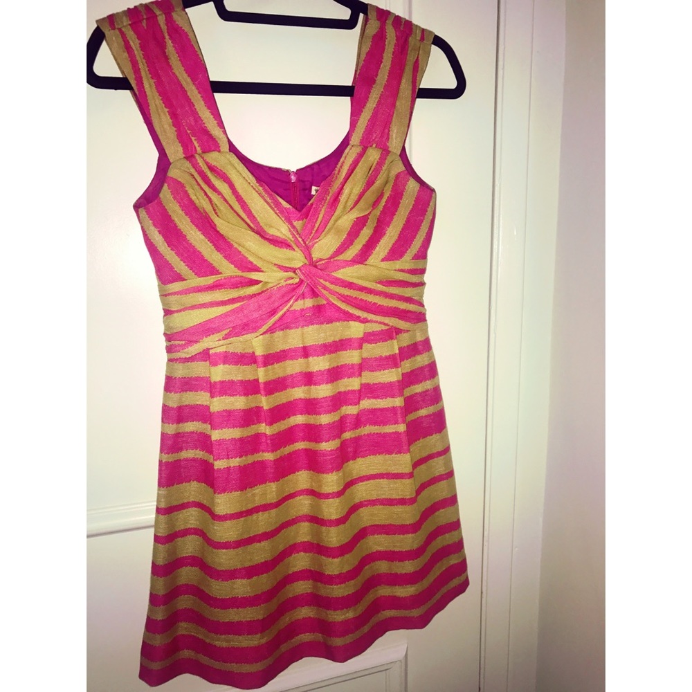 Nanette Lepore Striped Silk Dress Pink/Tan Size 0