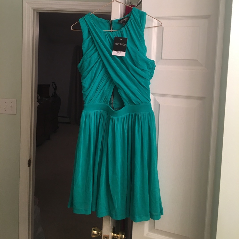 Topshop green dress with cutout  new with tags 4 - Picture 3 of 4