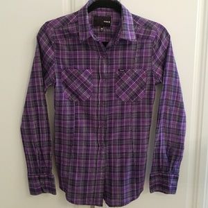Hurley Purple and Black Button Down Top